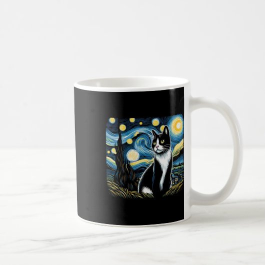Tuxedo Cat Starry Night Painting Tuxedo Cat Eigent Kaffeetasse (Rechts)