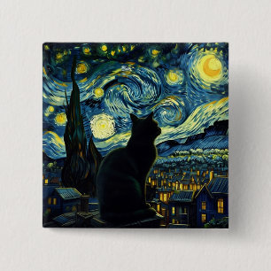 Tuxedo Cat Starry Night Tuxedo Cat Owner Button