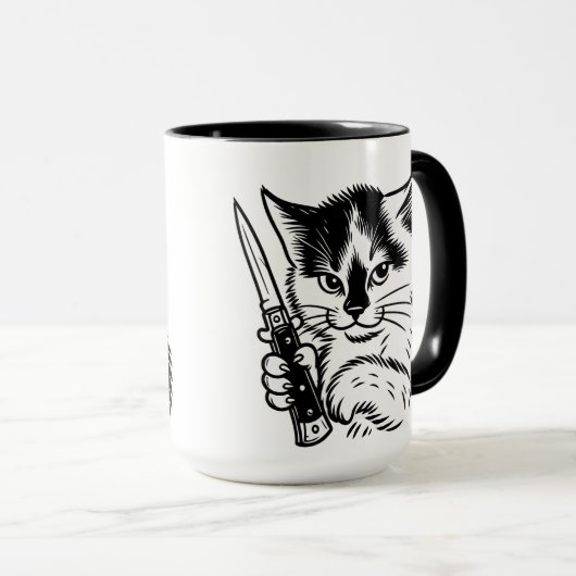 Tuxedo Cat Switchblade Attitude Mug by Phil Elmore Tasse (VorderseiteRechts)