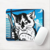Tuxedo Cat Switchblade Mousepad by Phil Elmore (Mit Mouse)