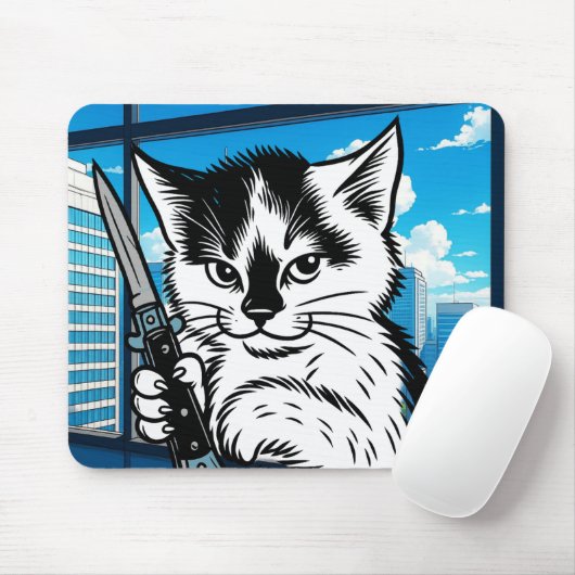 Tuxedo Cat Switchblade Mousepad by Phil Elmore (Mit Mouse)