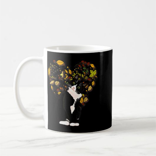 Tuxedo Cat T Shirt Gift Autumn Fall Leaves Black A Kaffeetasse (Links)