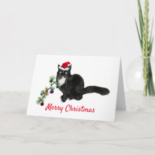 Tuxedo Cat Tree Weihnachtskarte Feiertagskarte