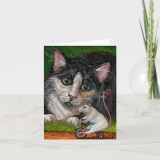TUXEDO CAT Tricycle Mouse Note Card Karte