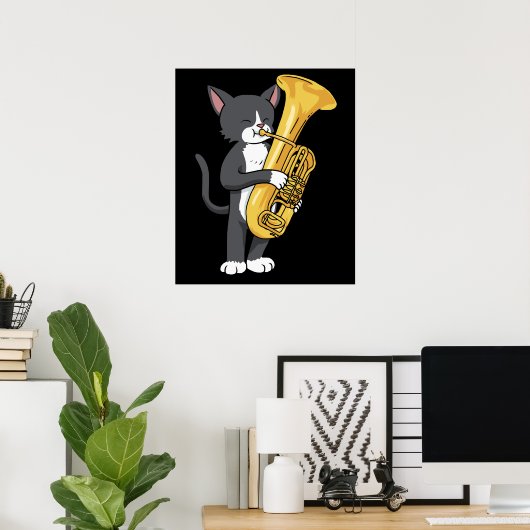 Tuxedo Cat Tuba gibt Frauen Männer Marching Band T Poster (Heimbüro)