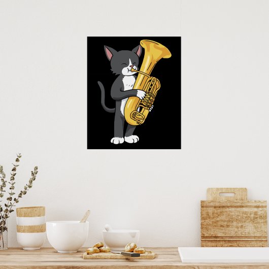 Tuxedo Cat Tuba gibt Frauen Männer Marching Band T Poster (Küche)