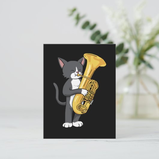 Tuxedo Cat Tuba gibt Frauen Männer Marching Band T Postkarte (Stehend Vorderseite)