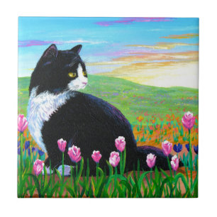 Tuxedo Cat Tulips Creationarts Fliese
