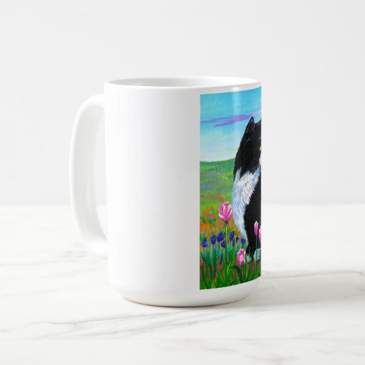 Tuxedo Cat Tulips Creationarts Kaffeetasse (Vorderseite Links)