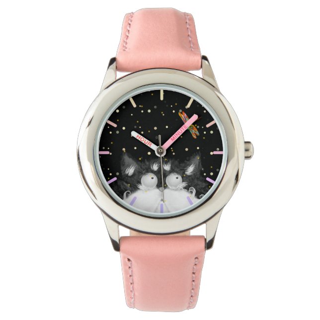 Tuxedo Cat überrascht von Dragonfly Armbanduhr (Vorderseite)