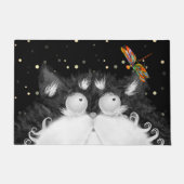 Tuxedo Cat überrascht von Dragonfly Fußmatte (Vorderseite)