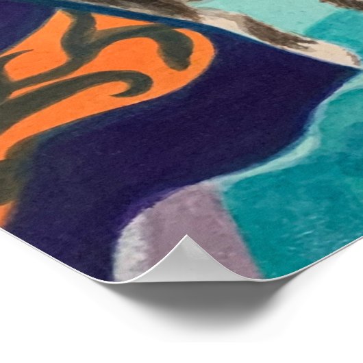 Tuxedo Cat und bestickte Vorhänge Poster (Ecke)