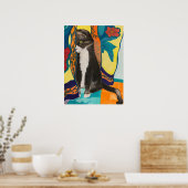 Tuxedo Cat und bestickte Vorhänge Poster (Küche)