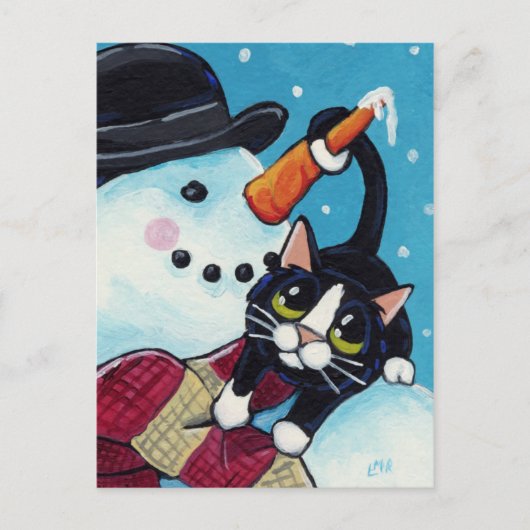 Tuxedo Cat und Gentleman Snowman Postcard Postkarte (Vorderseite)