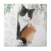 Tuxedo Cat und Ginger Cat Hangout Keramik Tile Fliese (Vorderseite)