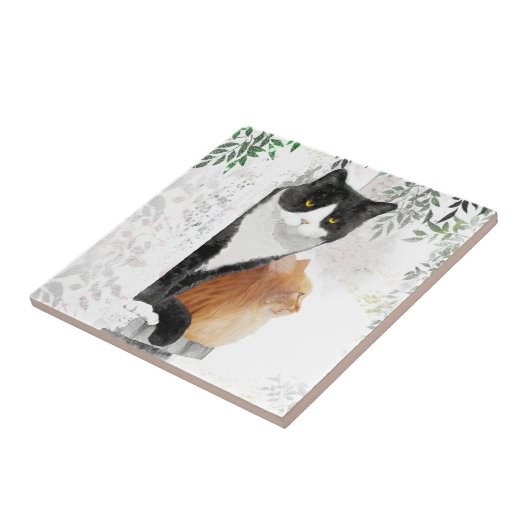 Tuxedo Cat und Ginger Cat Hangout Keramik Tile Fliese (Seite)