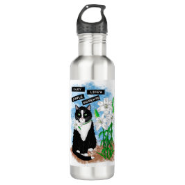 Tuxedo Cat und Lilies | Inspiration Zitat Edelstahlflasche