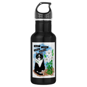 Tuxedo Cat und Lilies   Inspiration Zitat Edelstahlflasche