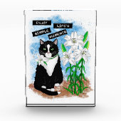 Tuxedo Cat und Lilies | Inspiration Zitat Fotoblock (Vorderseite)