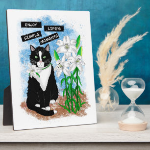 Tuxedo Cat und Lilies Inspiration Zitat Fotoplatte