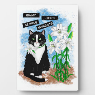 Tuxedo Cat und Lilies Inspiration Zitat Fotoplatte