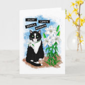 Tuxedo Cat und Lilies | Inspiration Zitat Karte (Gelbe Blume)
