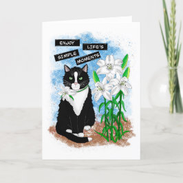Tuxedo Cat und Lilies | Inspiration Zitat Karte