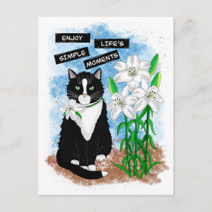Tuxedo Cat und Lilies Inspiration Zitat Postkarte
