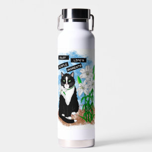 Tuxedo Cat und Lilies Inspiration Zitat Trinkflasche