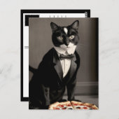 Tuxedo Cat und Pizza Postkarte (Vorne/Hinten)