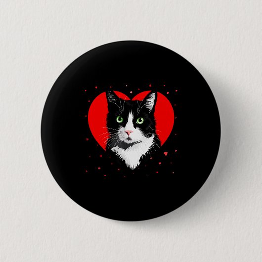 Tuxedo Cat Valentine Heart For Kitten And Animal L Button (Vorderseite)