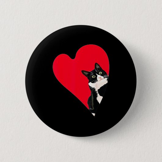 Tuxedo Cat Valentine Heart For Kitten And Animal L Button (Vorderseite)