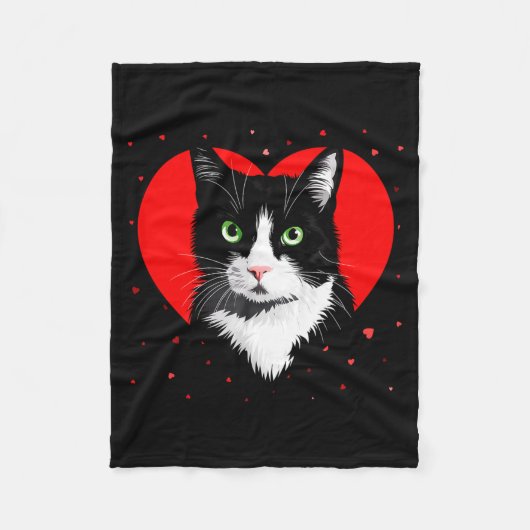 Tuxedo Cat Valentine Heart For Kitten And Animal L Fleecedecke (Vorderseite)