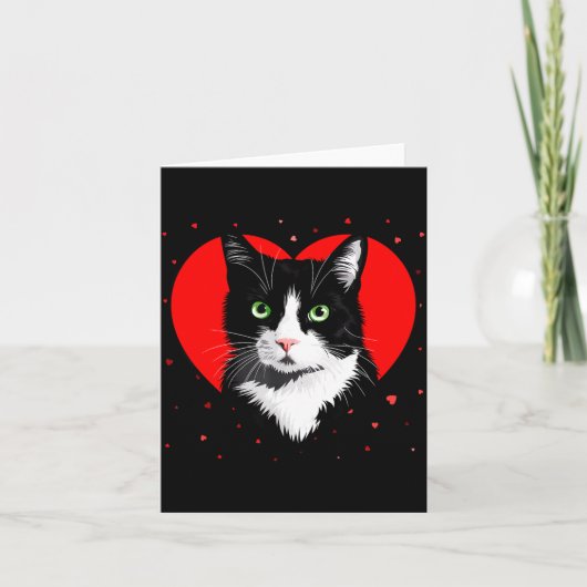 Tuxedo Cat Valentine Heart For Kitten And Animal L Karte (Vorderseite)