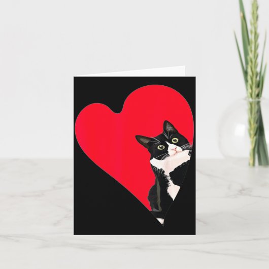 Tuxedo Cat Valentine Heart For Kitten And Animal L Karte (Vorderseite)