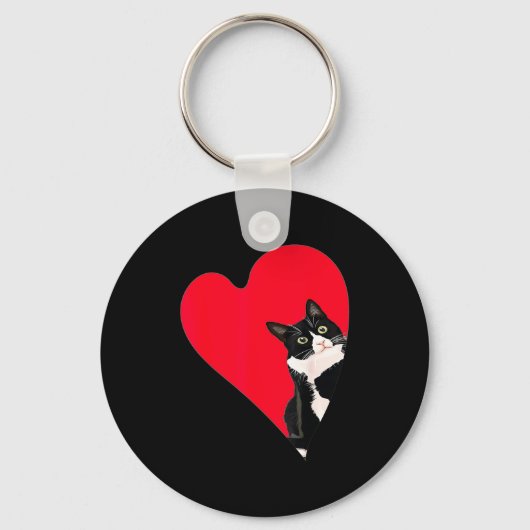 Tuxedo Cat Valentine Heart For Kitten And Animal L Schlüsselanhänger (Vorderseite)