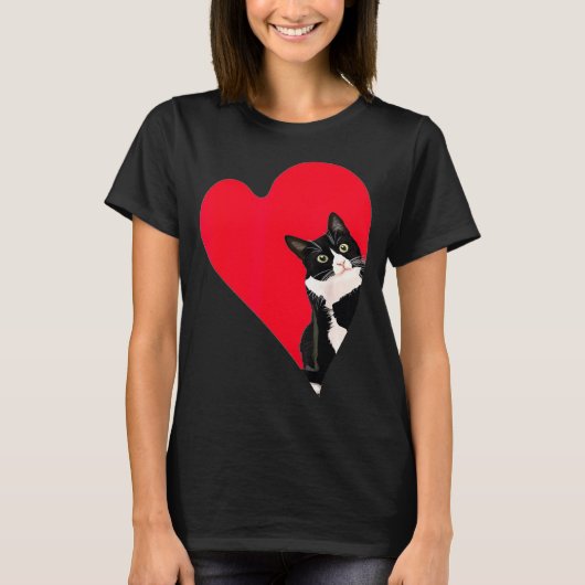 Tuxedo Cat Valentine Heart For Kitten And Animal L T-Shirt (Vorderseite)