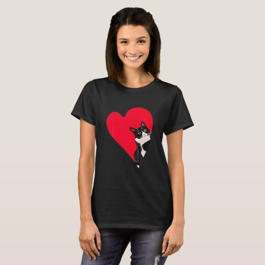 Tuxedo Cat Valentine Herz Kitten T-Shirt (Vorne ganz)