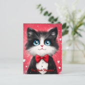 Tuxedo Cat Valentine Postkarte (Stehend Vorderseite)