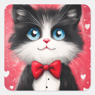 Tuxedo Cat Valentine Quadratischer Aufkleber