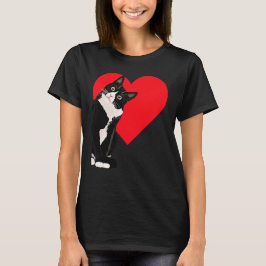Tuxedo Cat Valentine's Day Heart Cat T-Shirt (Vorderseite)