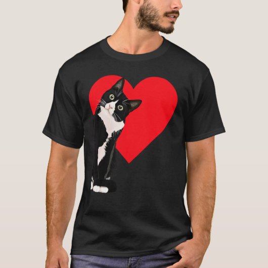 Tuxedo Cat Valentine's Day Heart Cat T-Shirt (Vorderseite)