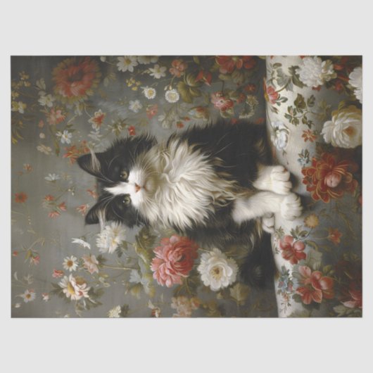 Tuxedo Cat Vintage-Decoupage Seidenpapier (Vorderseite)