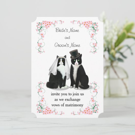 Tuxedo Cat Wedding Einladung (Stehend Vorderseite)