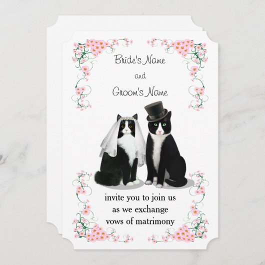Tuxedo Cat Wedding Einladung (Vorne/Hinten)