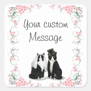 Tuxedo Cat Wedding individuell anpassbar Quadratischer Aufkleber