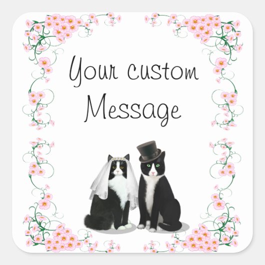 Tuxedo Cat Wedding individuell anpassbar Quadratischer Aufkleber (Vorderseite)
