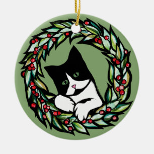 Tuxedo Cat Weihnachten Weihnachten Weihnachten Kat Keramik Ornament