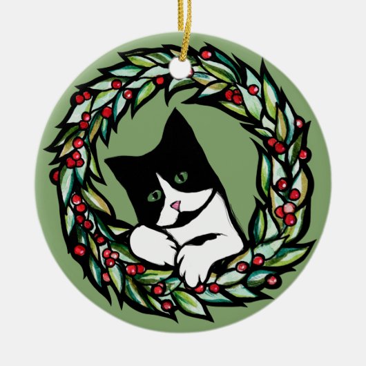 Tuxedo Cat Weihnachten Weihnachten Weihnachten Kat Keramik Ornament (Vorne)