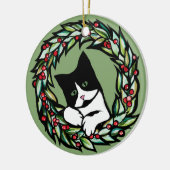 Tuxedo Cat Weihnachten Weihnachten Weihnachten Kat Keramik Ornament (Links)